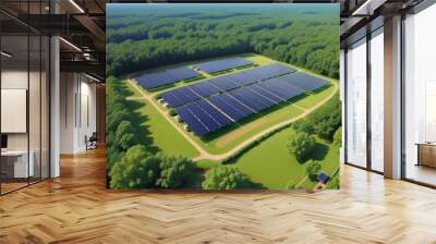 Aerial view of solar farm in countryside Wall mural