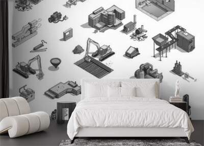 set of illustrations showing HVAC equipment Wall mural