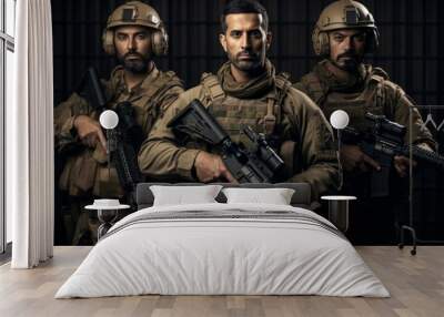 Three man in tactical equipment arabian features Wall mural