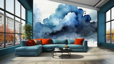 watercolor painting of a blue cloud on a white background with a black spot on the bottom of the image and a black spot on the top of the bottom of the image Wall mural