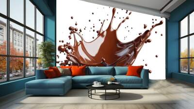 Chocolate splash isolated on transparent and white background- chocolate milk- brown liquid- paint pouring. Wall mural