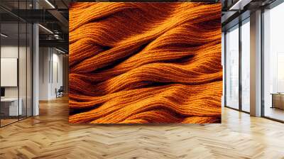 Closeup of Orange Yarn, Pattern Design, Texture, Scarf Material, Macro, Background, Banner, Wallpaper, Generative AI Wall mural