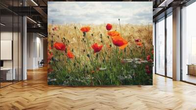 field of poppies and grain Wall mural