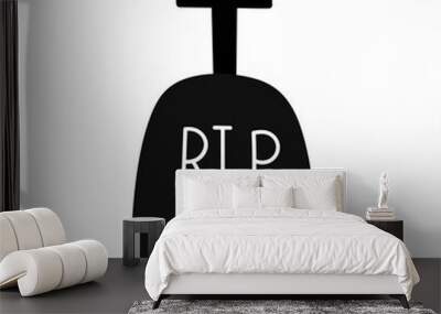 halloween gravestone tombstone black silhouette isolated on white Wall mural