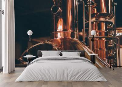 close up of copper whiskey still Wall mural