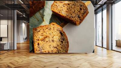 two mini loaf slices of banana almond bread Wall mural