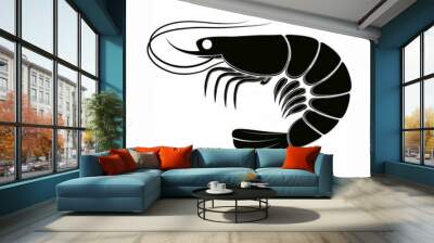 shrimp black icon isolated on white Wall mural