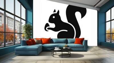 squirrel black icon isolated on white Wall mural