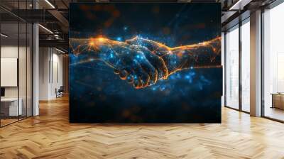 Unity in Trading: Two Hands Pressed Together Against a Crypto Trading Interface Wall mural