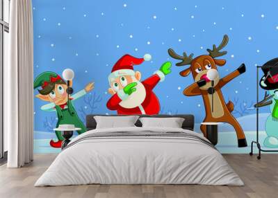 Dabbing Christmas Cartoon Characters Funny Banner Wall mural