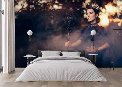 Evil Queen Holding Scepter in Misty Forest Wall mural