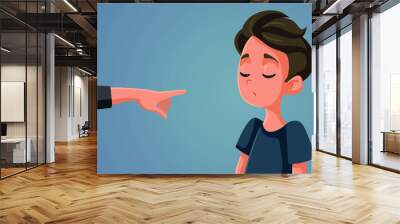 Finger Pointing at Young Teen Boy Vector Illustration Wall mural