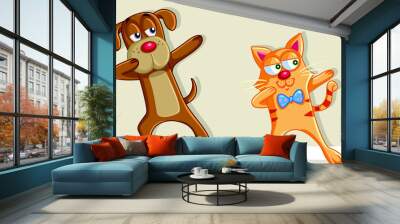 Funny Cat and Dog Dabbing Cartoon Vector  Wall mural