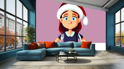 Hungry Girl Ready to Eat at Christmas Dinner Wall mural