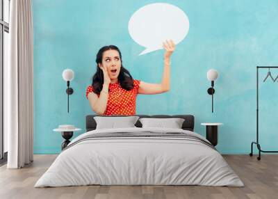 Retro Girl with Speech Bubble Making an Announcement   Wall mural