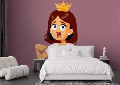 Woman Wearing a Crown Pointing to Herself Vector Cartoon Wall mural