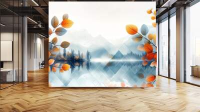 Autumn Leaves and Mountain Lake Reflection Wall mural