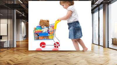 Girl with shopping cart Wall mural