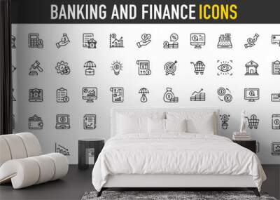 Banking and Finance Secure Card, Mobile Payment, Banking App, Smart Solution, M Commerce, Piggy Bank, Auction Hammer, Financial Management icons set. Wall mural