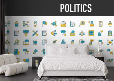 Politics icon set. such as Team, Decree, Vote, Absentism, Ballot, Campaign, Demographic, War, Patriotism, Election, Flags, Solution and Checking vector Wall mural