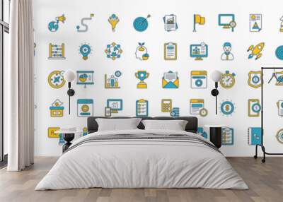 strategy icons set. such as support, puzzle, document, team, target, light bulb, growth, startup , g Wall mural