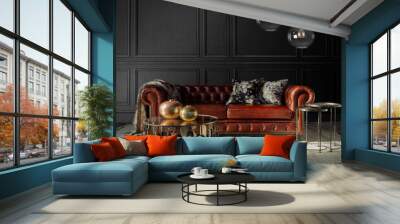 luxury moody living room with chesterfield couch Wall mural