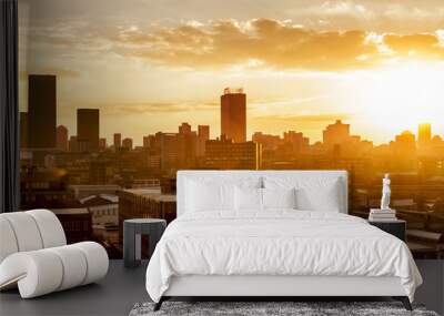 city during warm sunset Wall mural