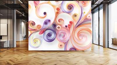 Floral curls and rolls from colored strips of paper. Quilling paper is an art hobby. Abstract background from paper filigree strips. Floral pattern from quilling paper stripes. Wall mural