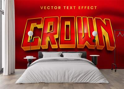 Crown editable text style effect with red and gold theme. Vector text Wall mural