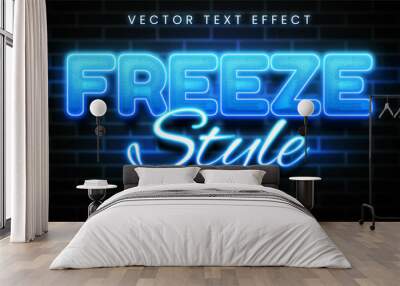 Freeze style editable text style effect. Glowing text with gradient blue colors, suitable for neon style theme. Wall mural