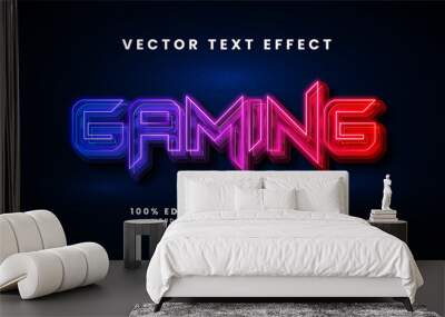 Gaming 3D text effect. Editable text style effect with colorful light theme. Wall mural