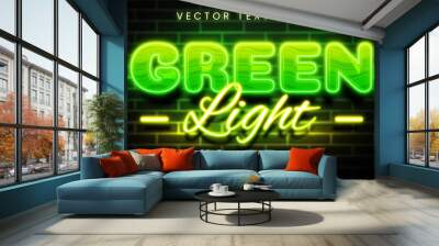 Green light editable text style effect. Glowing text with green and yellow colors, suitable for neon style theme. Wall mural