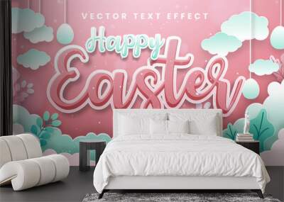 Happy easter editable text style effect with paper cut style. Wall mural