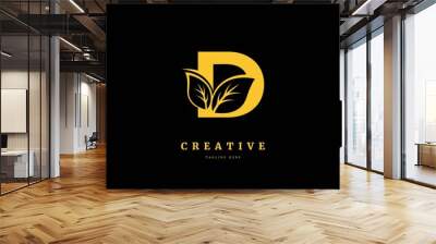 Initial letter D with leaf logo vector concept element, letter D logo with Organic leaf. Fit for company, product label, badge, or business. Wall mural