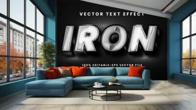 Iron 3D text effect. Editable text style effect with dark concept. Wall mural