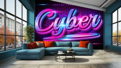 Luxury cyber 3d editable vector text effect with modern light concept. Wall mural