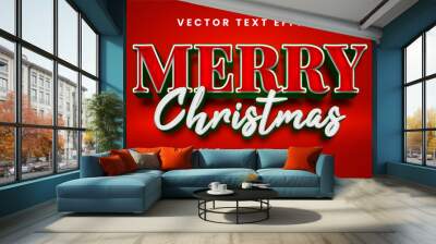 Merry christmas 3D text effect. Editable text style effect suitable for celebrating christmas needs. Wall mural