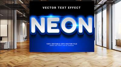 Neon 3D text effect. Editable text style effect with blue light color Wall mural