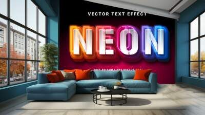 Neon 3D text effect. Editable text style effect with colorful light theme, suitable for colorful event needs . Wall mural