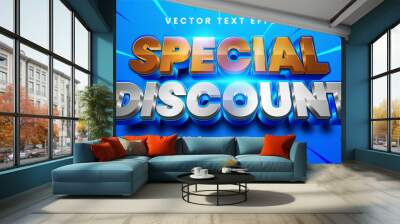 Special discount 3d editable text style effect. Elegant text effect with blue color, suitable for promotion sale needs. Wall mural