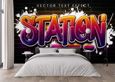 Station editable text style effect with gradient colors, fit for street art theme. Wall mural