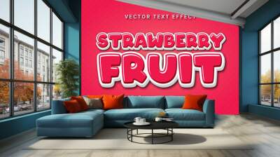 Strawberry fruit editable text effect with fresh fruit theme Wall mural