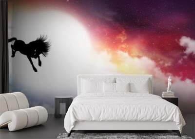 Unicorn Rainbow Cloud cartoon character in the real world silhouette art photo manipulation Wall mural