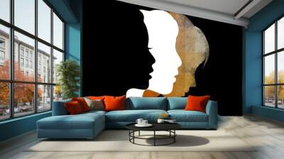 Women supporting women. Minimalist silhouette art Wall mural