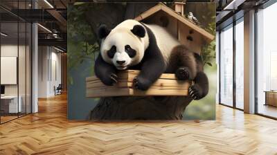 giant panda eating bamboo Wall mural