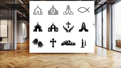 Christianity vector icon set. Religion signs icon vector design. Catholic church icons set vector. Designed for web and app design interfaces. Wall mural