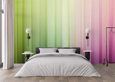 A blurred abstract background with vertical stripes in shades of green, pink and yellow. Wall mural