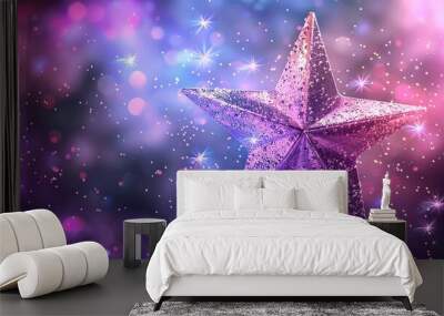 A shiny purple star with a glittery background. Wall mural