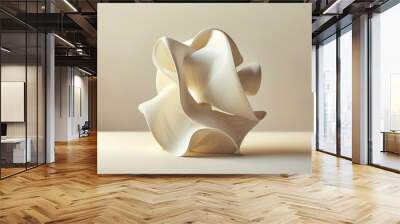 An abstract white sculpture with flowing, organic shapes. Wall mural