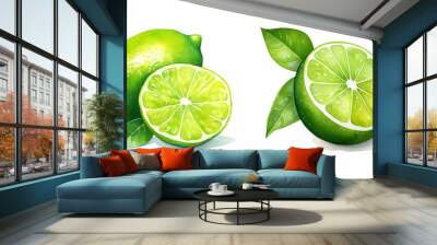 Lime, watercolor clipart illustration with isolated background. Wall mural